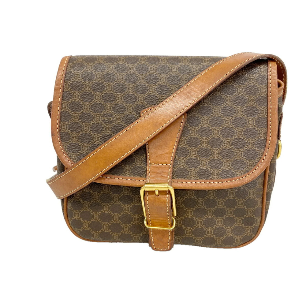 Celine Macadam Shoulder Bag, Brown, Women's